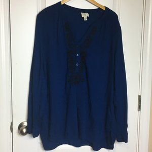 St. John's Bay Popover Embroidered Top Size L
